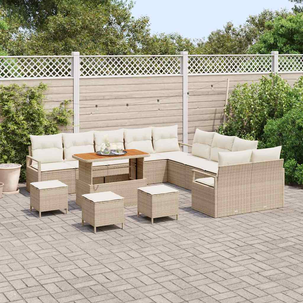 Set Divano da Giardino 14 pcs Beige e Crema 110 x 55 x 71 cm