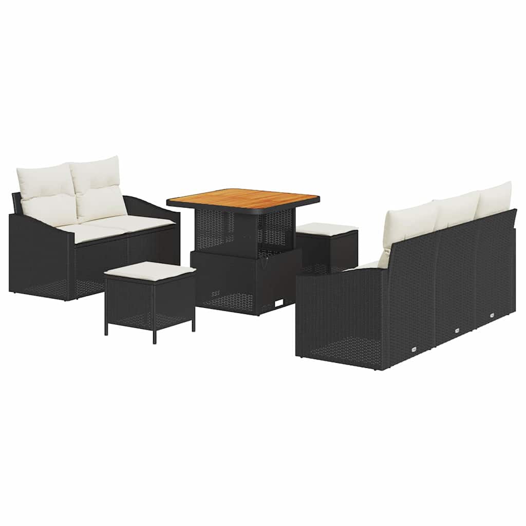 Set Divano da Giardino con cuscino 8 pcs Nero e Crema | homemem39