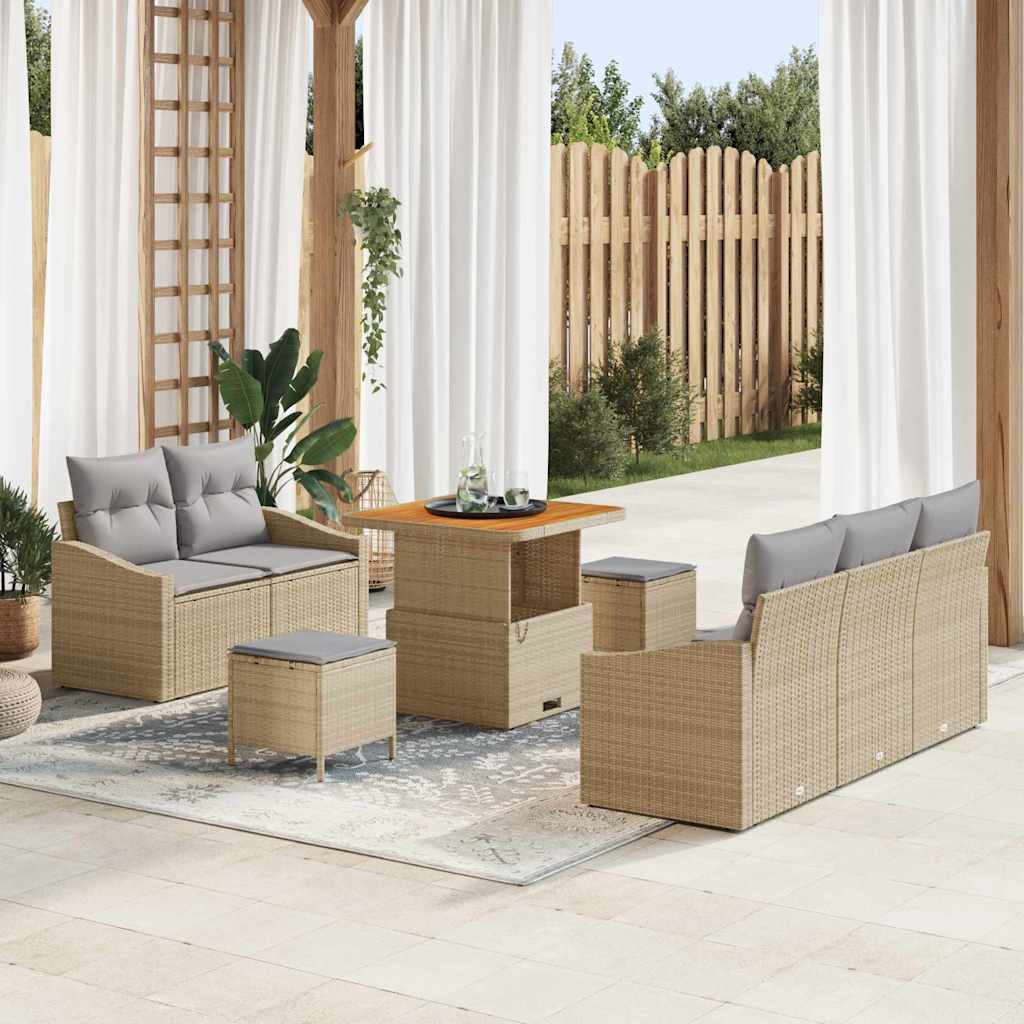 Set Divano da Giardino con cuscino 8 pcs Beige e Grigio Chiaro