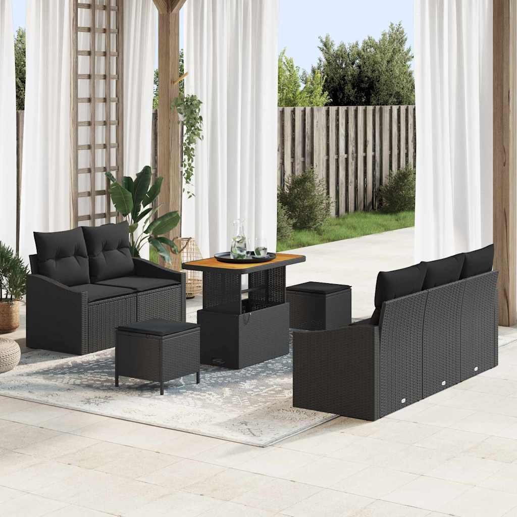 Set Divano da Giardino con cuscino con archiviazione 8 pcs Nero | homemem39