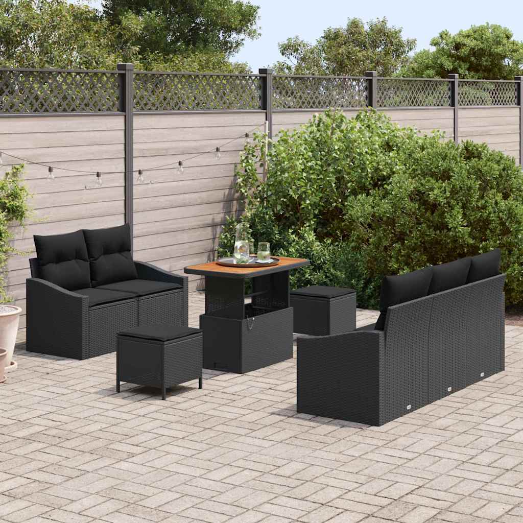 Set Divano da Giardino con cuscino con archiviazione 8 pcs Nero | homemem39