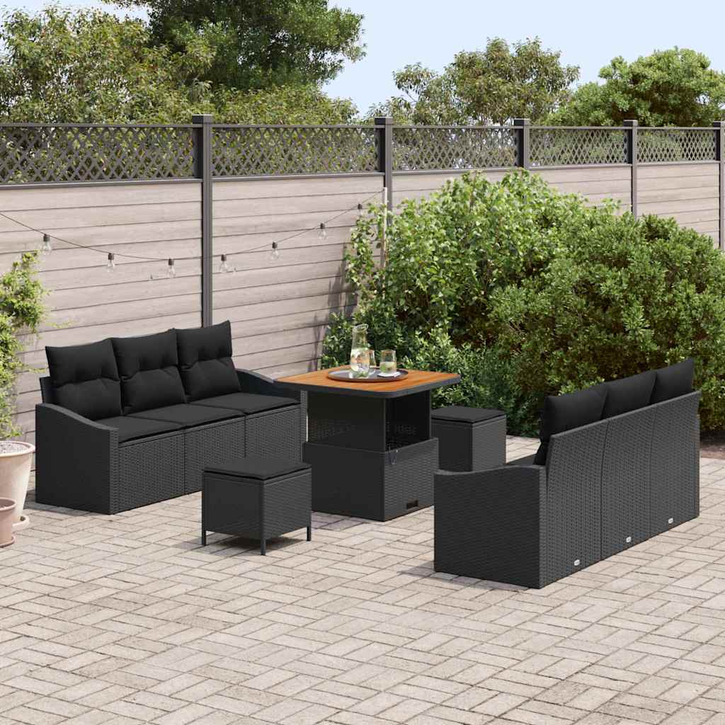 Set Divano da Giardino con cuscino con archiviazione 9 pcs Nero | homemem39