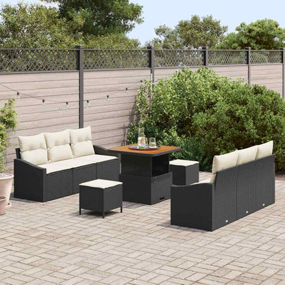 Set Divano da Giardino 9 pcs Nero e Crema 80 x 80 x 71 cm