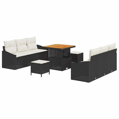 Set Divano da Giardino 9 pcs Nero e Crema 80 x 80 x 71 cm