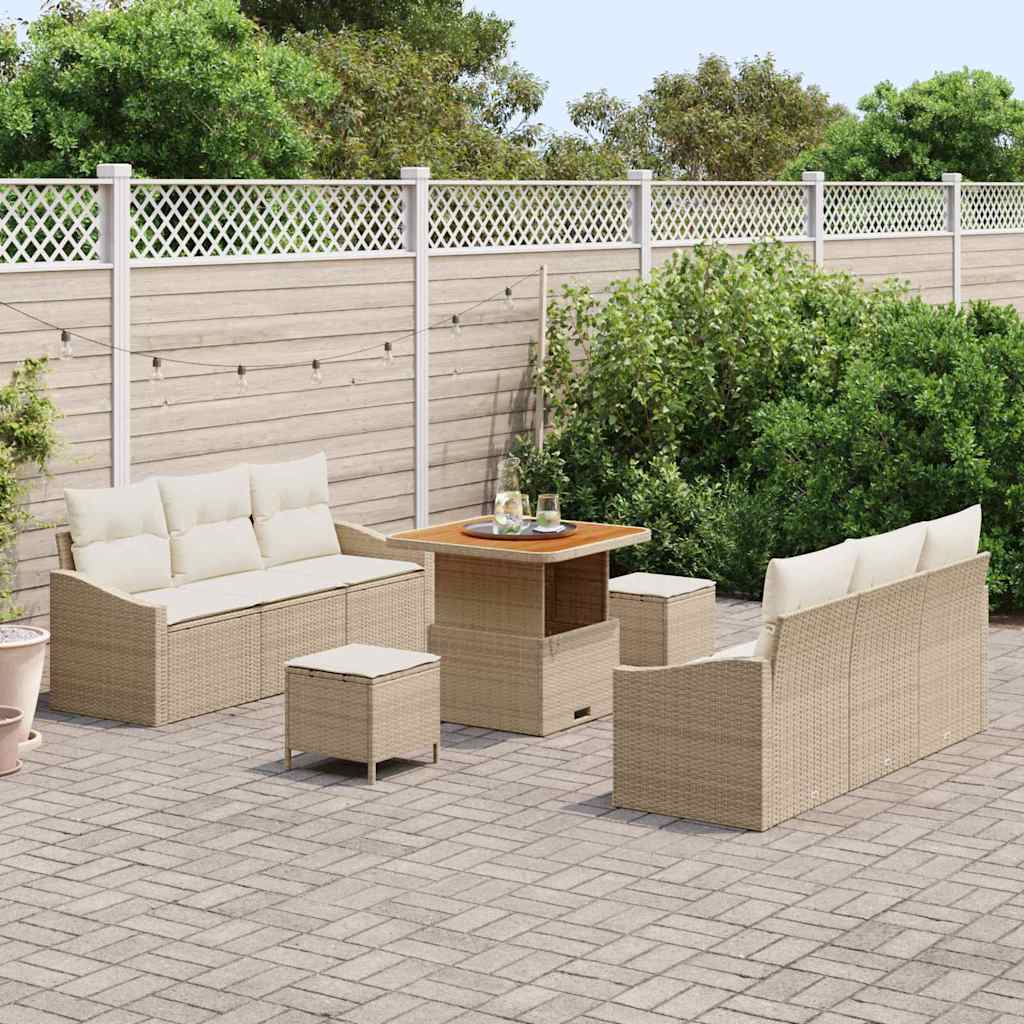 Set Divano da Giardino 9 pcs Beige e Crema 80 x 80 x 71 cm