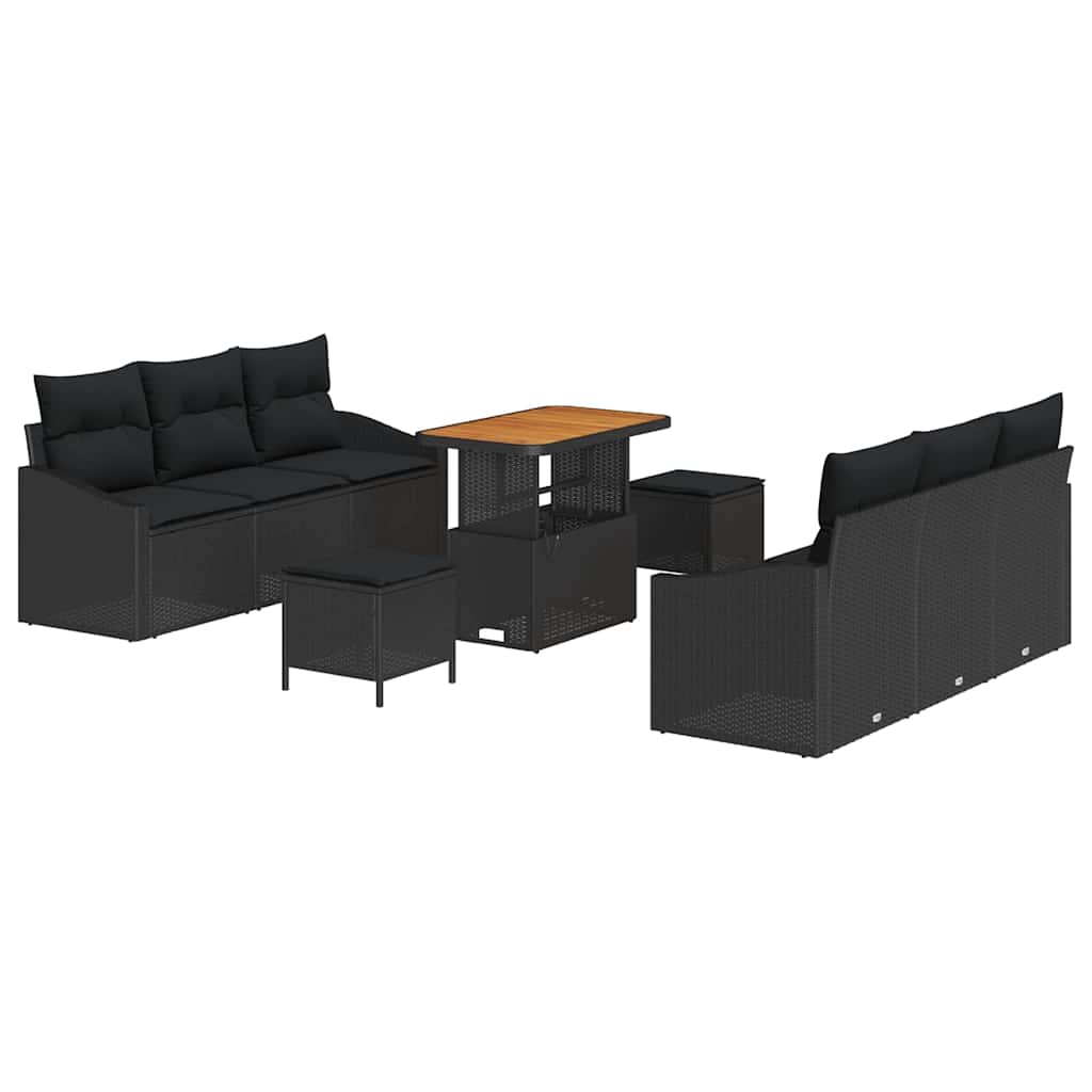 Set Divano da Giardino con cuscino con archiviazione 9 pcs Nero | homemem39