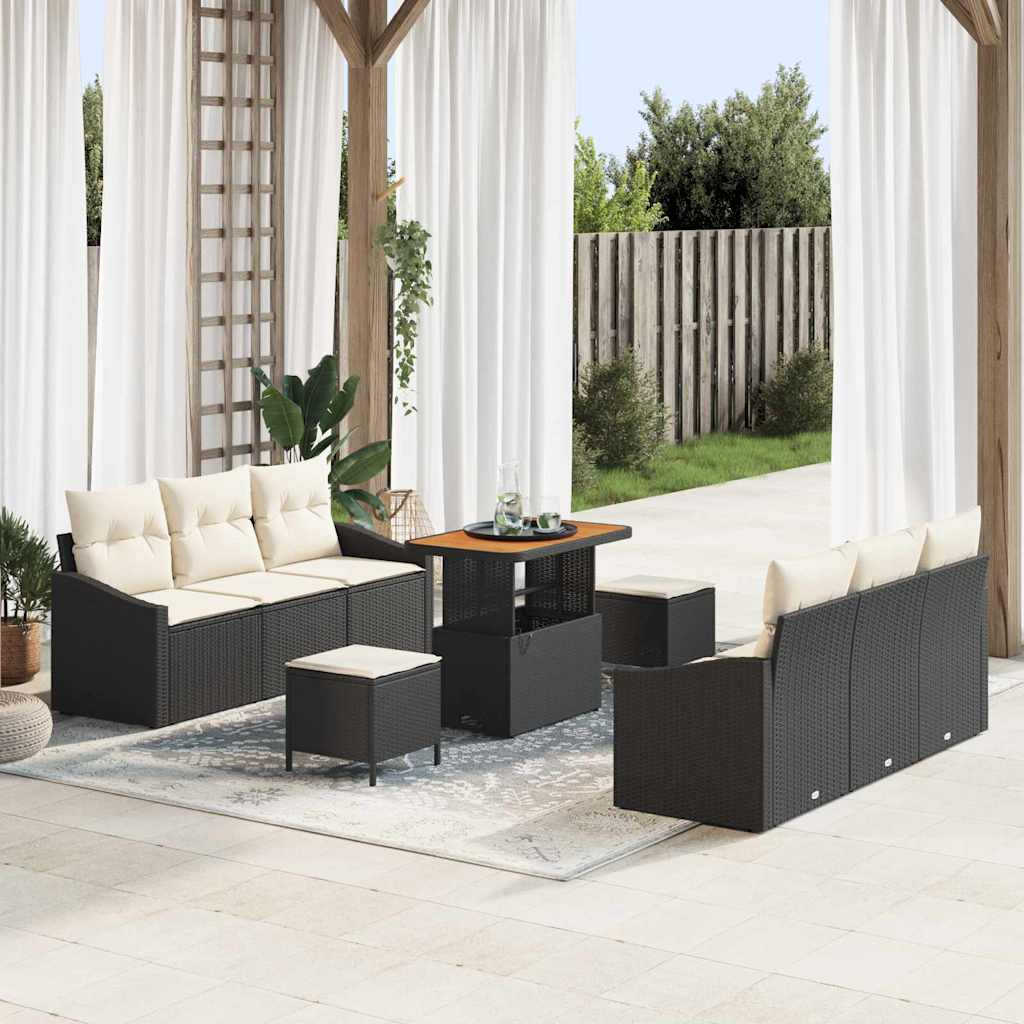 Set Divano da Giardino con cuscino 9 pcs Nero e Crema | homemem39