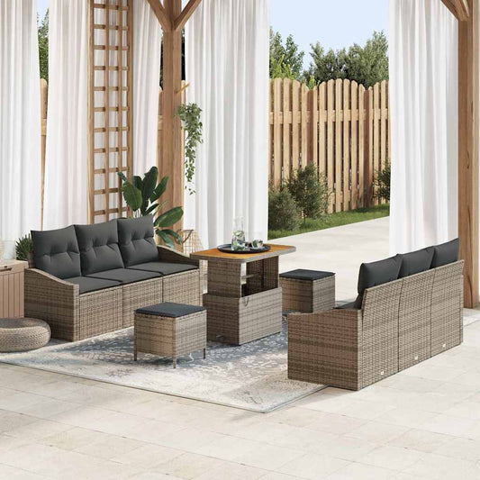 Set Divano da Giardino con cuscino 9 pcs Grigio 90 x 55 x 71 cm