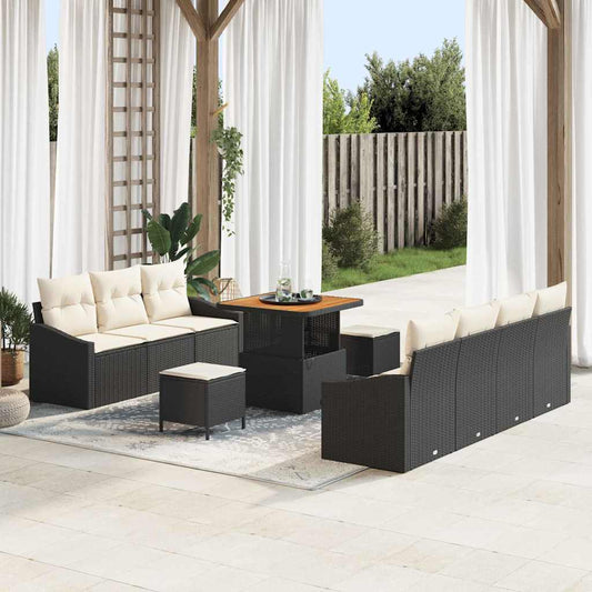 Set Divano da Giardino 10 pcs Nero e Crema 80 x 80 x 71 cm