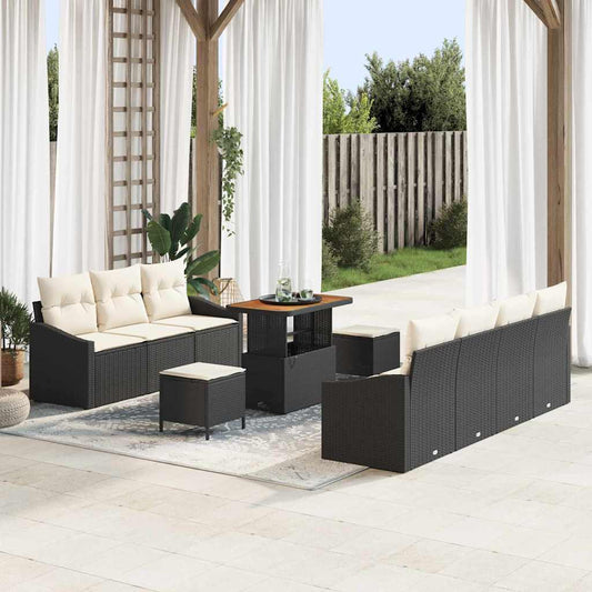 Set Divano da Giardino 10 pcs Nero e Crema 90 x 55 x 71 cm