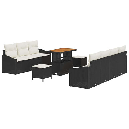Set Divano da Giardino 10 pcs Nero e Crema 90 x 55 x 71 cm