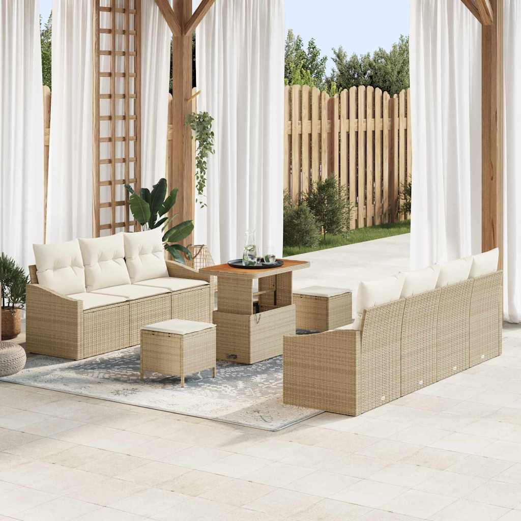 Set Divano da Giardino 10 pcs Beige e Crema 90 x 55 x 71 cm