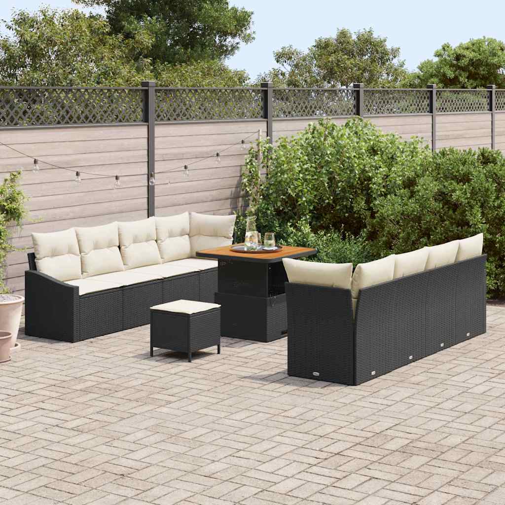 Set Divano da Giardino con cuscino 11 pcs Nero e Crema | homemem39