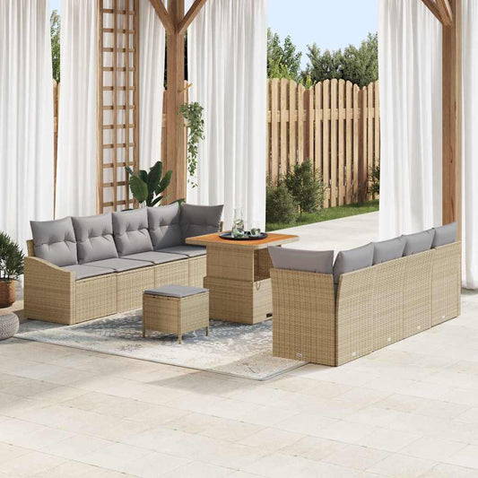 Set Divano da Giardino con cuscino 11 pcs Beige e Grigio Chiaro