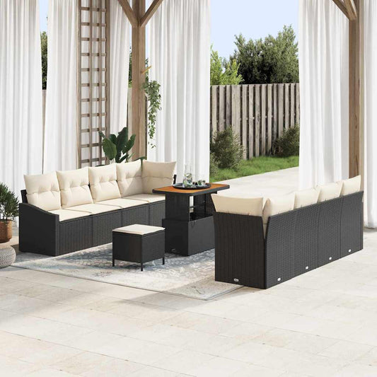 Set Divano da Giardino 11 pcs Nero e Crema 90 x 55 x 71 cm