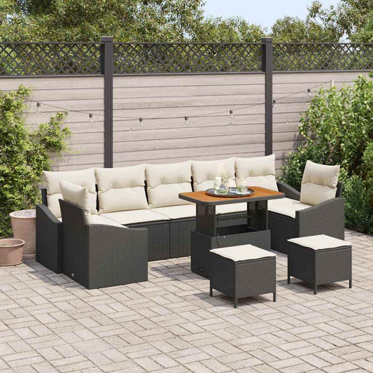 Set Divano da Giardino 10 pcs Nero e Crema 90 x 55 x 71 cm