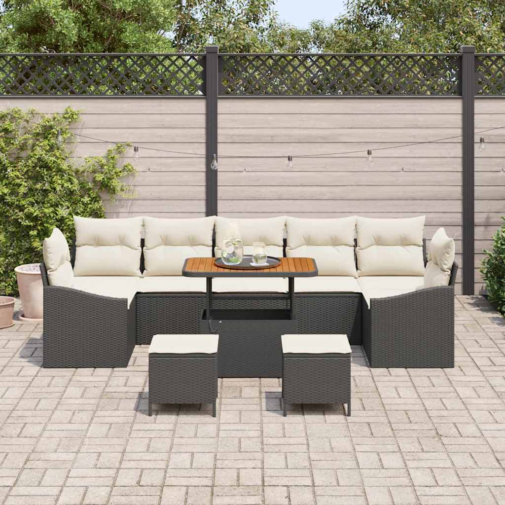 Set Divano da Giardino 10 pcs Nero e Crema 90 x 55 x 71 cm