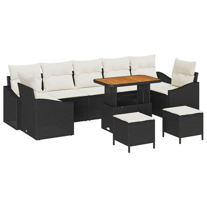 Set Divano da Giardino 10 pcs Nero e Crema 90 x 55 x 71 cm