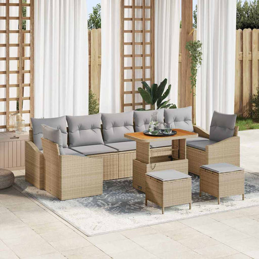 Set Divano da Giardino con cuscino 10 pcs Beige e Grigio Chiaro