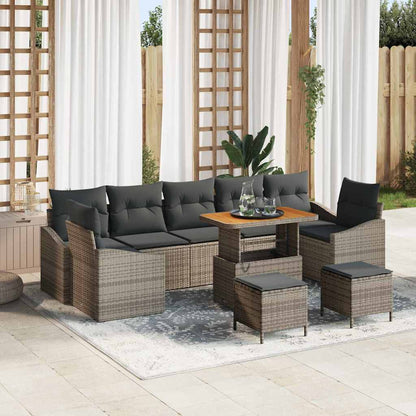 Set Divano da Giardino con cuscino 10 pcs Grigio Poly Rattan | homemem39