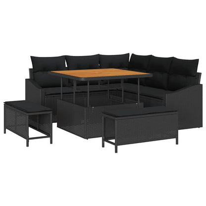 Set Divano da Giardino con cuscino 8 pcs Nero Poly Rattan | homemem39
