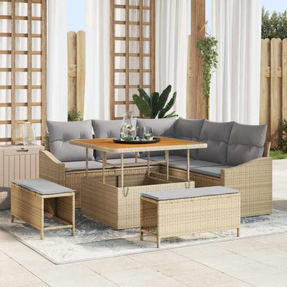 Set Divano da Giardino 8 pz 7-Numero di posti Beige Poly Rattan