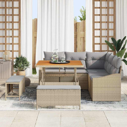 Set Divano da Giardino 8 pz 7-Numero di posti Beige Poly Rattan