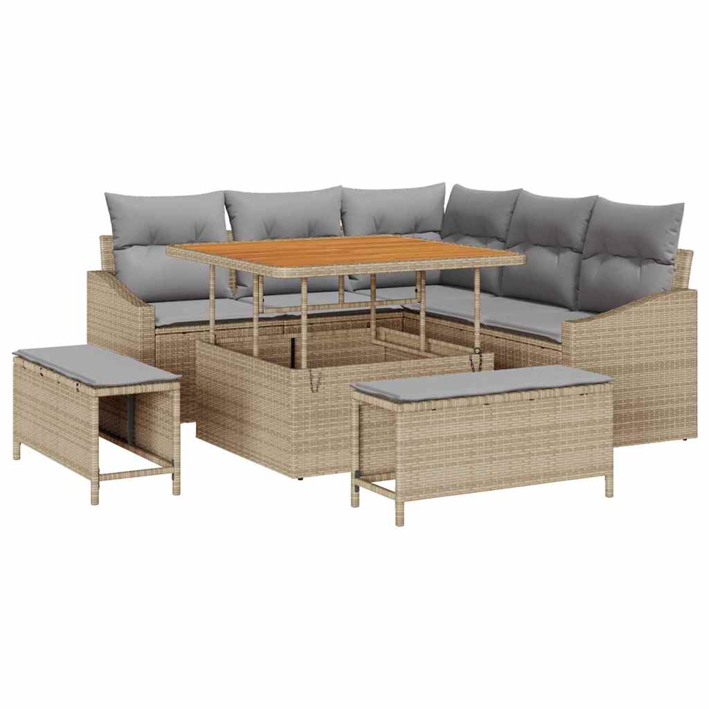 Set Divano da Giardino 8 pz 7-Numero di posti Beige Poly Rattan