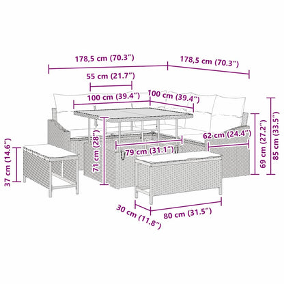 Set Divano da Giardino 8 pcs Grigio 100 x 100 x 71 cm