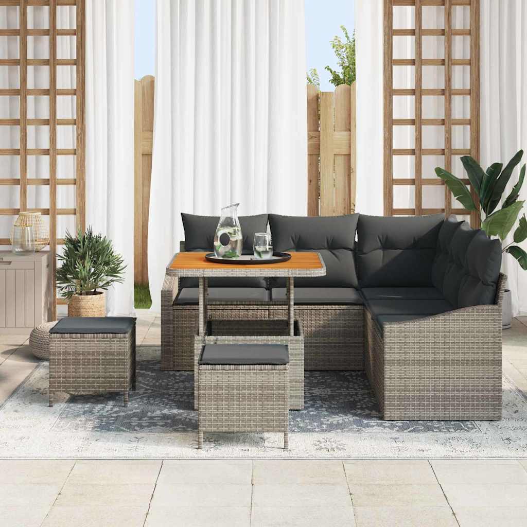 Set Divano da Giardino con cuscino 8 pcs Grigio Poly Rattan | homemem39