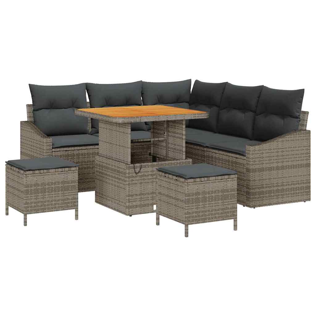 Set Divano da Giardino con cuscino 8 pcs Grigio Poly Rattan | homemem39