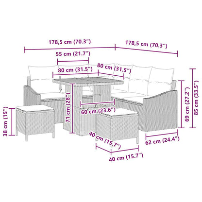 Set Divano da Giardino con cuscino 8 pcs Grigio Poly Rattan | homemem39