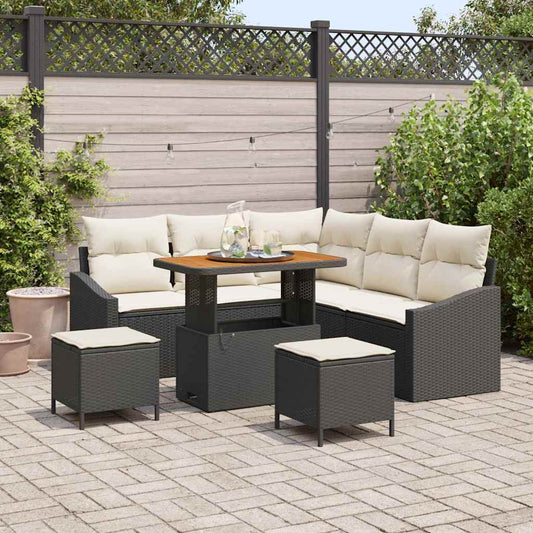 Set Divano da Giardino 8 pcs Nero e Crema 90 x 55 x 71 cm