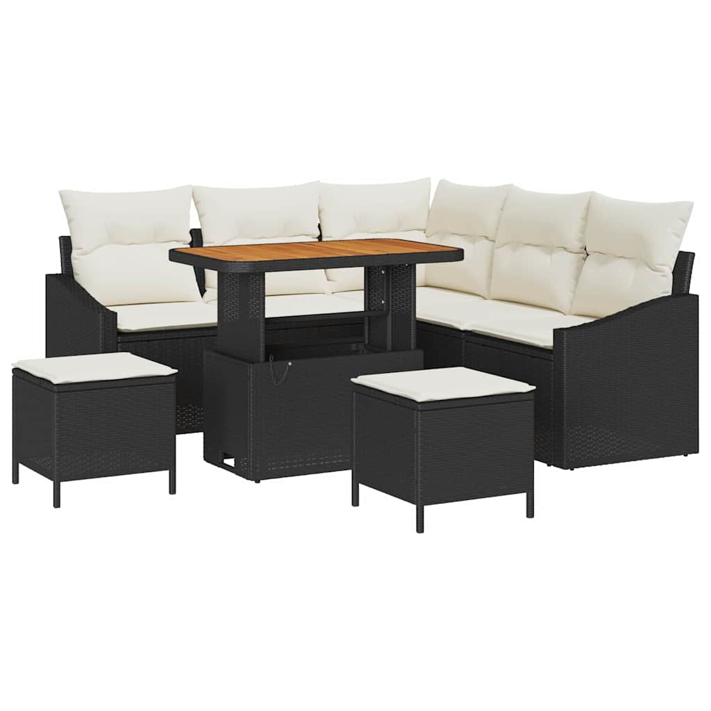 Set Divano da Giardino 8 pcs Nero e Crema 90 x 55 x 71 cm