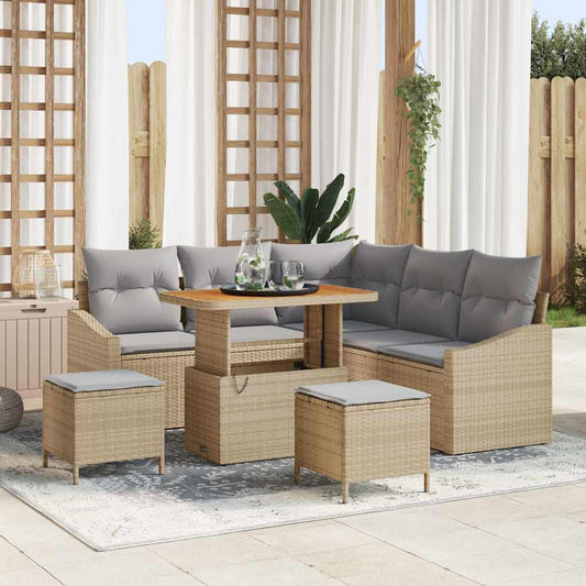 Set Divano da Giardino con cuscino 8 pcs Beige Poly Rattan