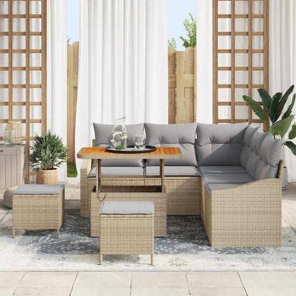 Set Divano da Giardino 8 pz 7-Numero di posti Beige Poly Rattan