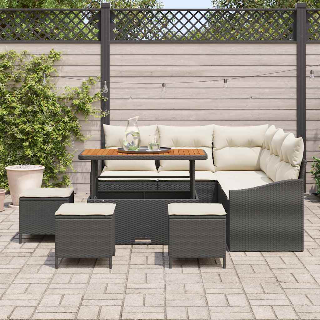 Set Divano da Giardino con cuscino 9 pcs Nero Poly Rattan | homemem39