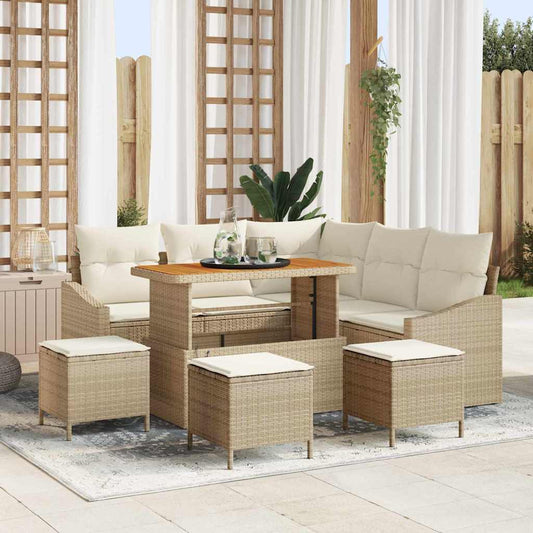 Set Divano da Giardino 9 pcs Beige e Crema 110 x 55 x 71 cm