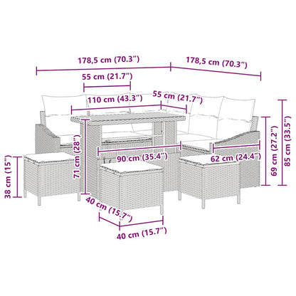 Set Divano da Giardino con cuscino con cuscino 9 pcs Grigio