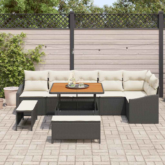 Set Divano da Giardino 9 pcs Nero e Crema 100 x 100 x 71 cm