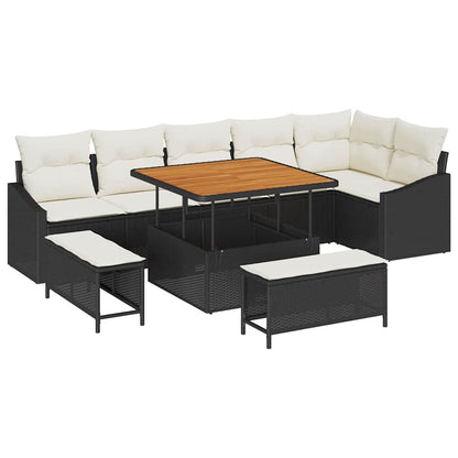 Set Divano da Giardino 9 pcs Nero e Crema 100 x 100 x 71 cm