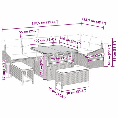 Set Divano da Giardino 9 pcs Nero e Crema 100 x 100 x 71 cm