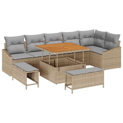 Set Divano da Giardino 9 pz 7-Numero di posti Beige Poly Rattan