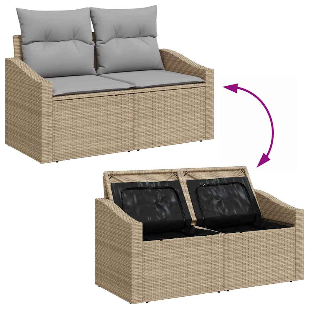Set Divano da Giardino 9 pz 7-Numero di posti Beige Poly Rattan | homemem39