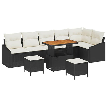 Set Divano da Giardino 9 pcs Nero e Crema 90 x 55 x 71 cm