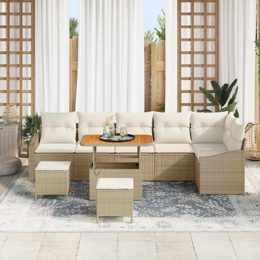 Set Divano da Giardino 9 pcs Beige e Crema 90 x 55 x 71 cm