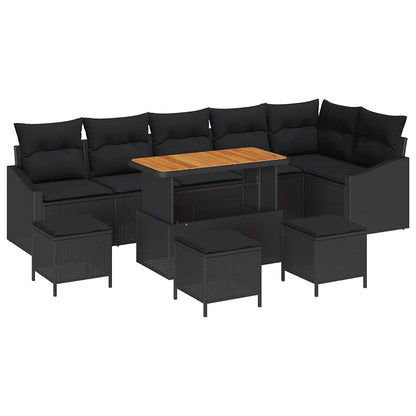 Set Divano da Giardino con cuscino 10 pcs Nero Poly Rattan
