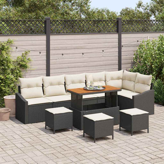 Set Divano da Giardino 10 pcs Nero e Crema 110 x 55 x 71 cm