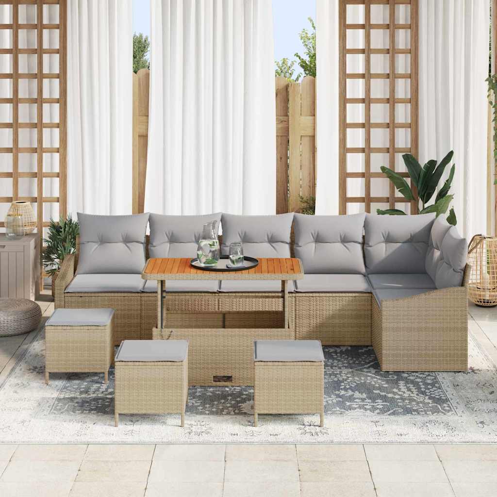 Set Divano da Giardino con cuscino 10 pcs Beige Poly Rattan | homemem39