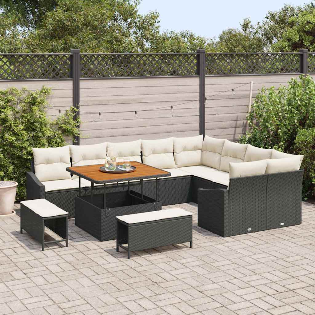 Set Divano da Giardino 12 pcs Nero e Crema 100 x 100 x 71 cm